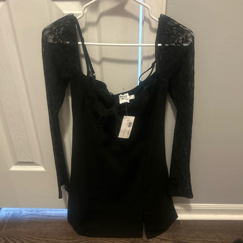Black Lace Sleeve Dress